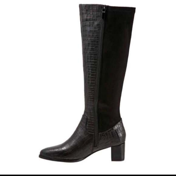 Trotters Black Leather Alligator Print / Spandex Women's Size 8 Boots Never Worn - Picture 1 of 4